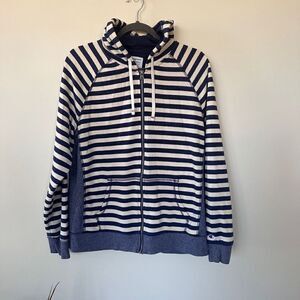 Women's Champion Zip Up Striped Nautical Navy and White Hoodie XL
